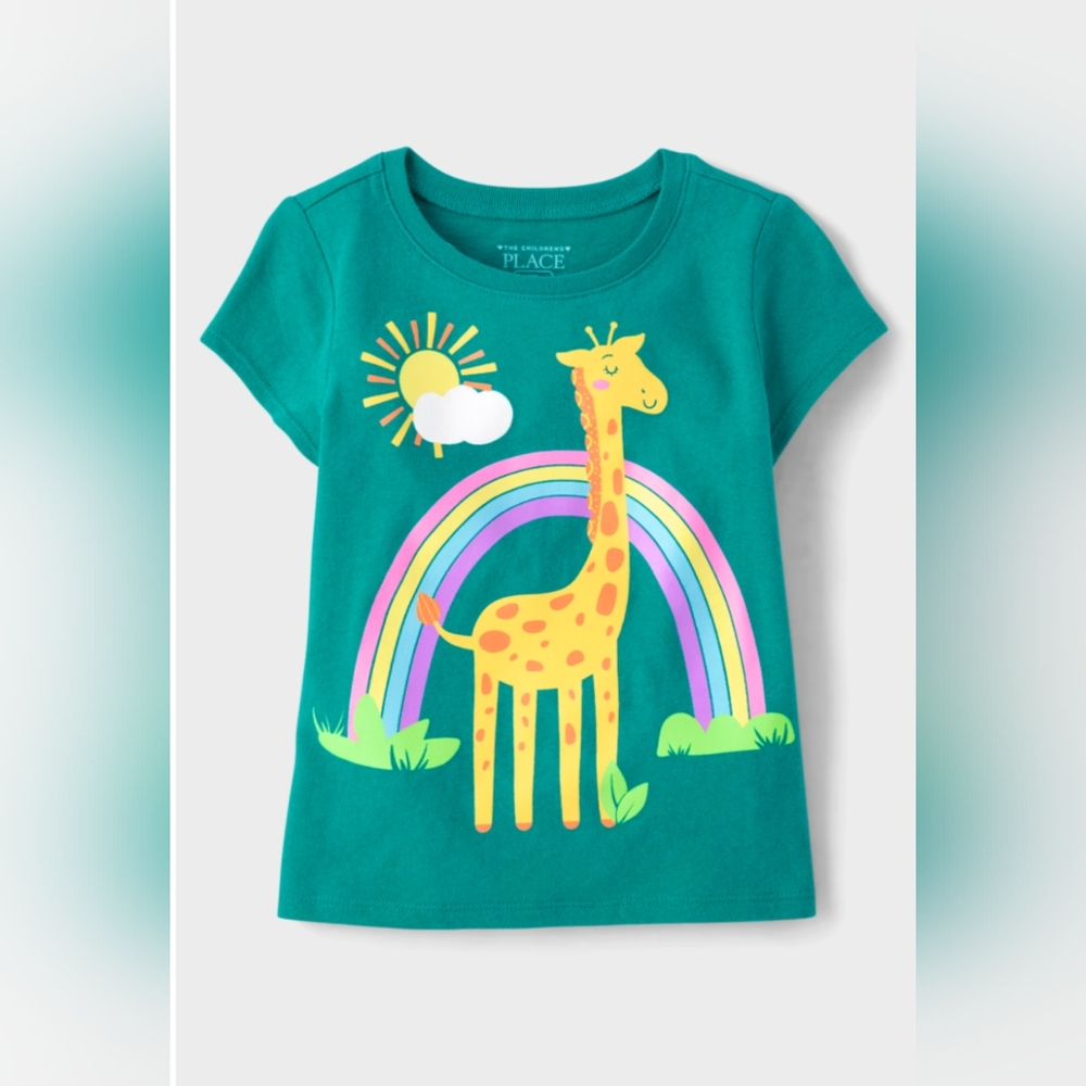 Girls Size 4T Giraffe Rainbow Graphic Short Sleeve 100% Cotton‎ T-shirt